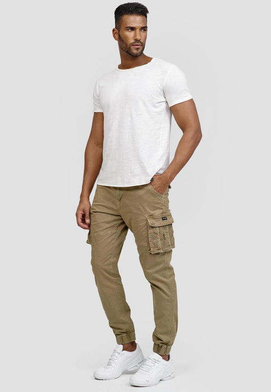 Indicode men's Kerr cargo pants made of 98% cotton incl. belt