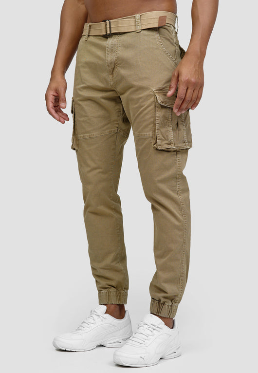 Indicode men's Kerr cargo pants made of 98% cotton incl. belt