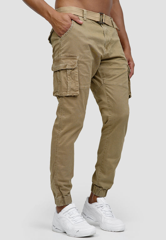 Indicode men's Kerr cargo pants made of 98% cotton incl. belt