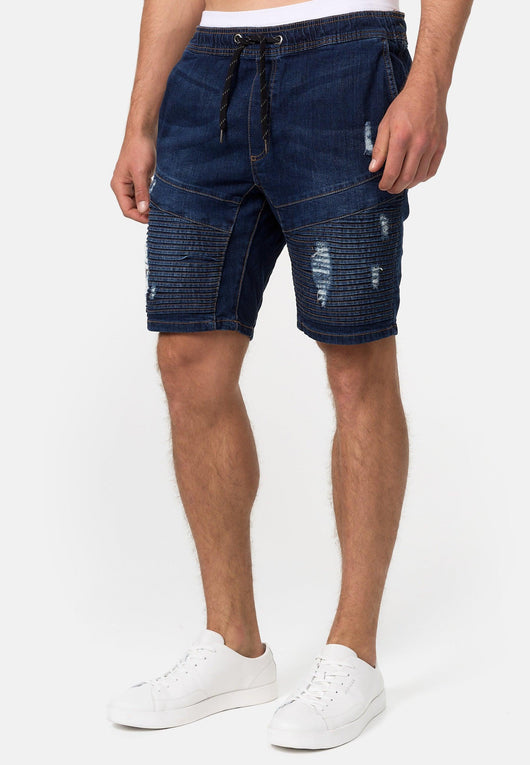 Indicode Men's Ernest Jeans Shorts with 4 pockets & elastic waistband made of 98% cotton