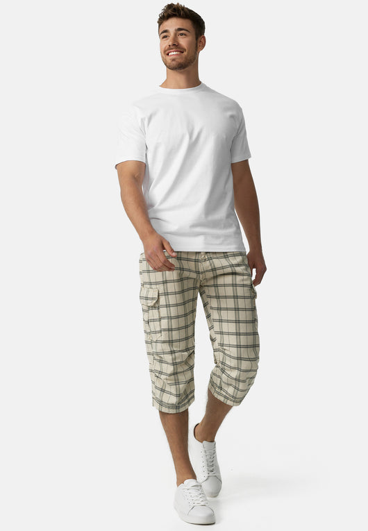 Indicode Men's Nicolas Check 3/4 Cargo Shorts checked with 6 pockets incl. belt made of 100% cotton