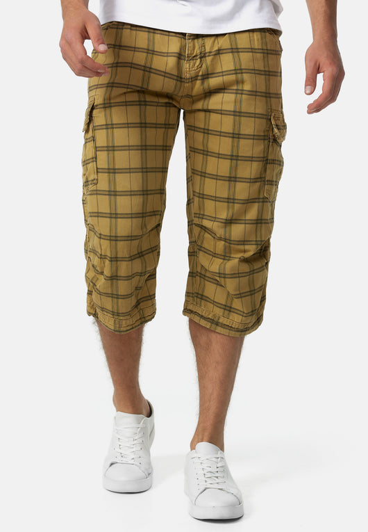 Indicode Men's Nicolas Check 3/4 Cargo Shorts checked with 6 pockets incl. belt made of 100% cotton