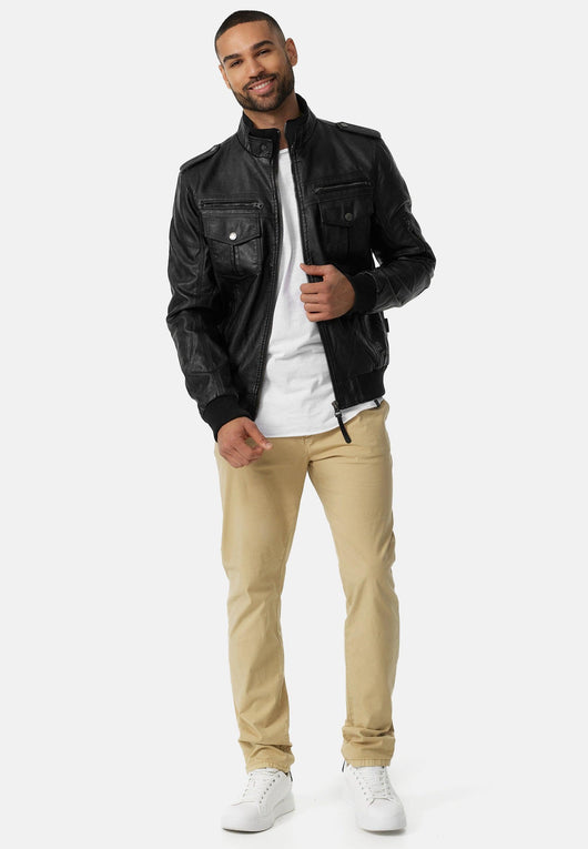 Indicode men's Pawel leather jacket made of imitation leather with a stand-up collar