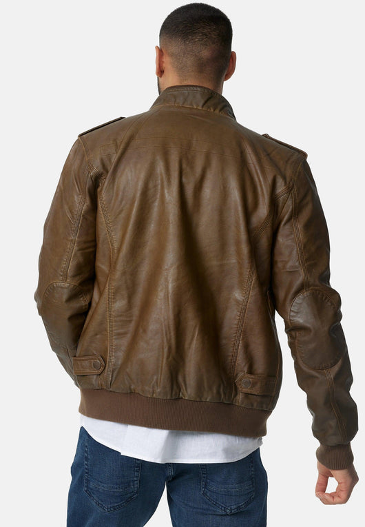 Indicode men's Pawel leather jacket made of imitation leather with a stand-up collar