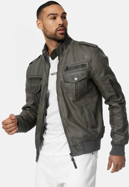 Indicode men's Pawel leather jacket made of imitation leather with a stand-up collar