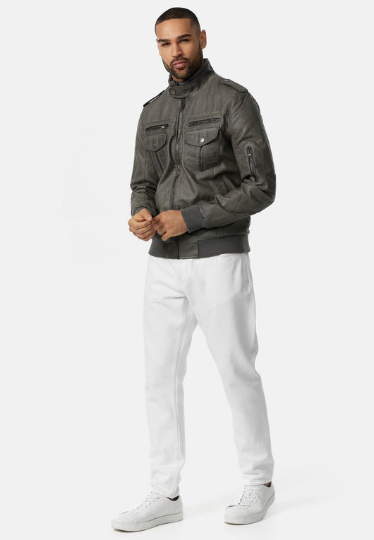 Indicode men's Pawel leather jacket made of imitation leather with a stand-up collar