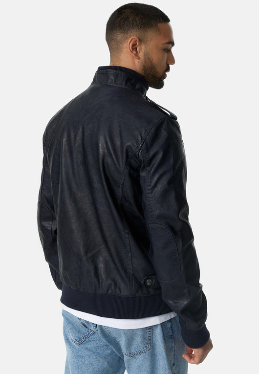 Indicode men's Pawel leather jacket made of imitation leather with a stand-up collar