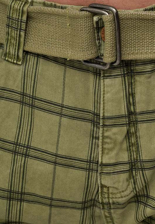 Indicode Men's Nicolas Check 3/4 Cargo Shorts checked with 6 pockets incl. belt made of 100% cotton