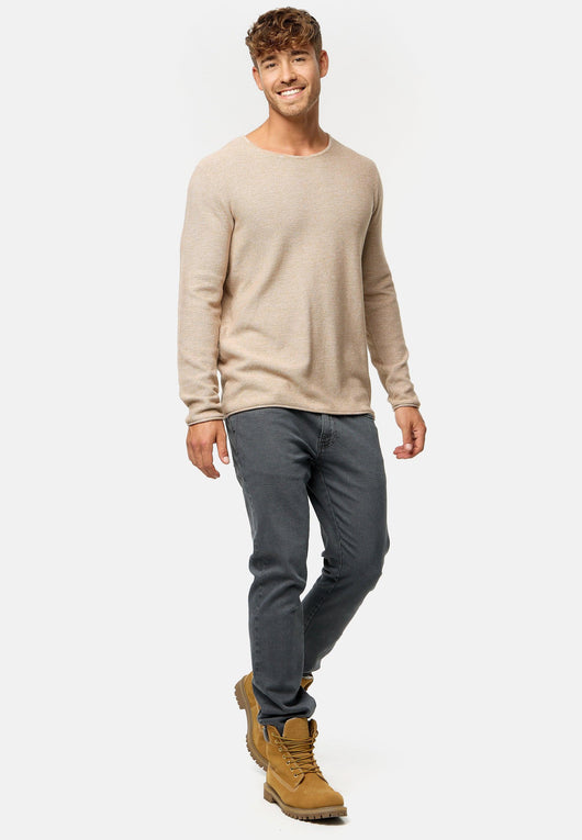 Indicode Men's Loakim Knit Jumper with Crew Neck & Roll Edge made from 100% Cotton