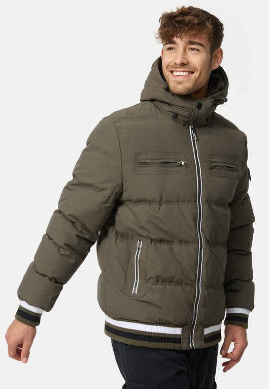 Indicode men's Marlon quilted jacket in down jacket look with detachable hood