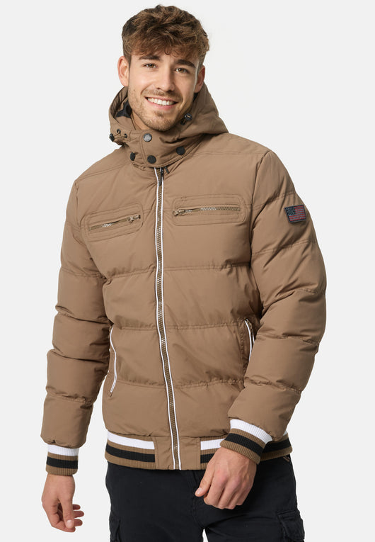 Indicode men's Marlon quilted jacket in down jacket look with detachable hood