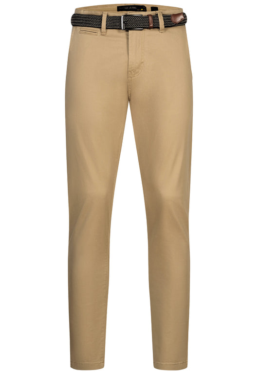 Indicode men's early chinos with 4 pockets incl. belt made of 98% cotton
