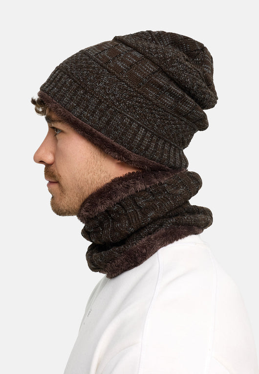 Indicode Men's Siracusa Winter Set Hat & Scarf with Fleece Lining (Teddyfleece)