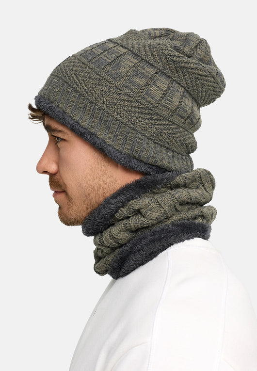 Indicode Men's Siracusa Winter Set Hat & Scarf with Fleece Lining (Teddyfleece)