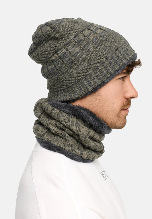 Indicode Men's Siracusa Winter Set Hat & Scarf with Fleece Lining (Teddyfleece)