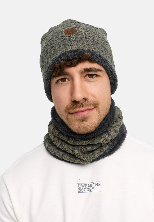 Indicode Men's Siracusa Winter Set Hat & Scarf with Fleece Lining (Teddyfleece)