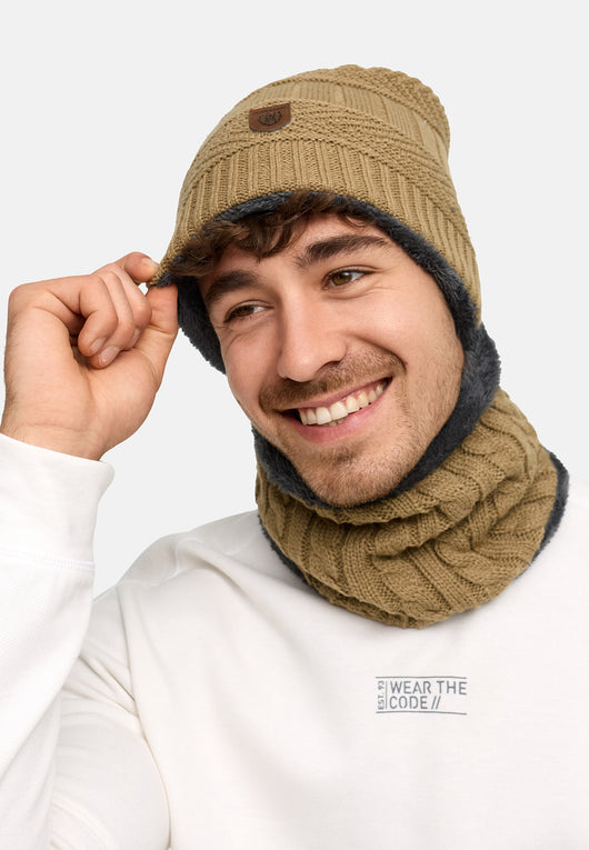 Indicode Men's Siracusa Winter Set Hat & Scarf with Fleece Lining (Teddyfleece)