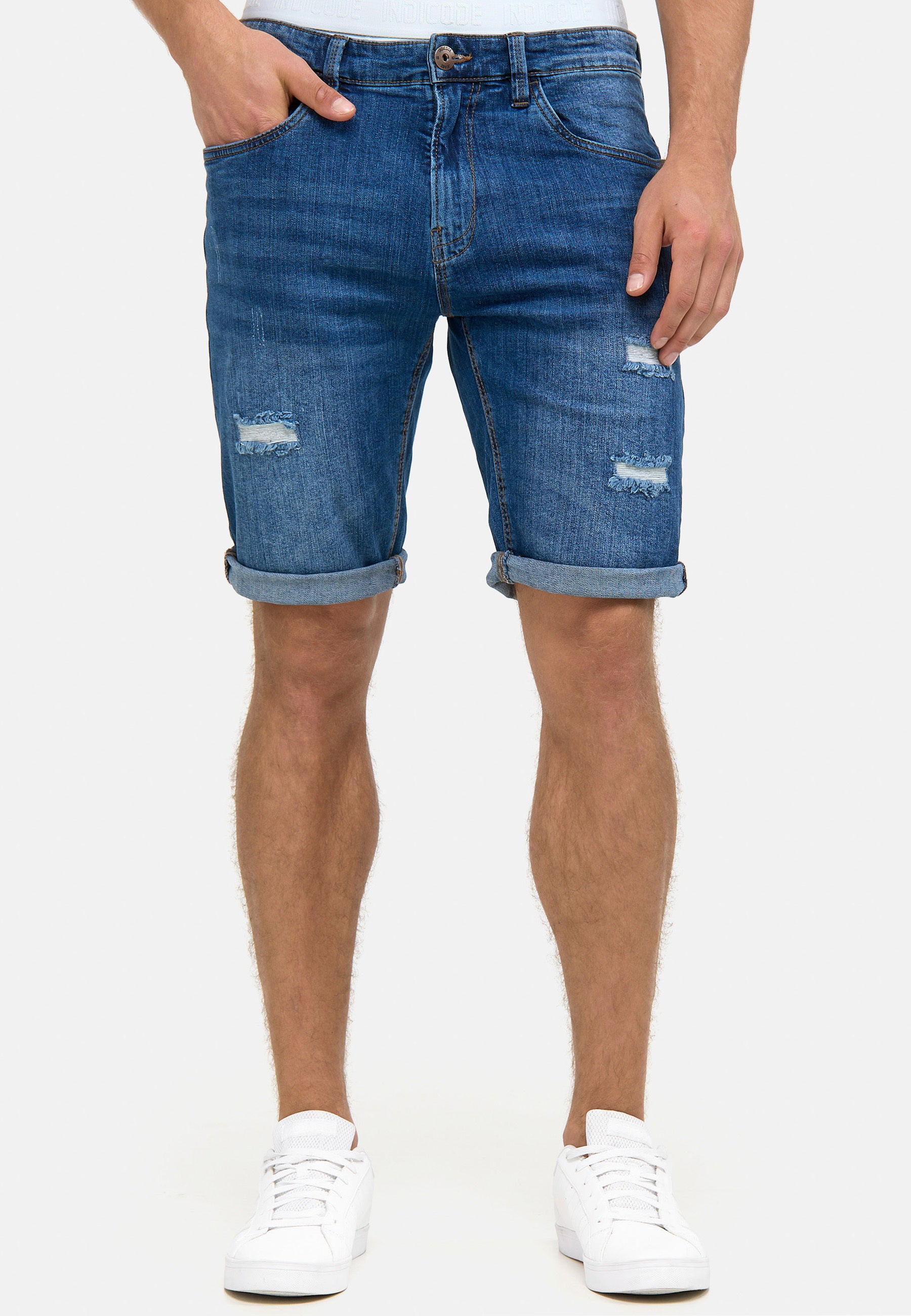 Indicode Men's Caden Jeans Shorts with 5 pockets made of 98% cotton