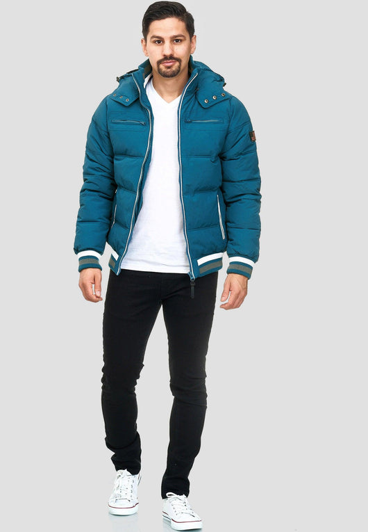 Indicode men's Marlon quilted jacket in down jacket look with detachable hood