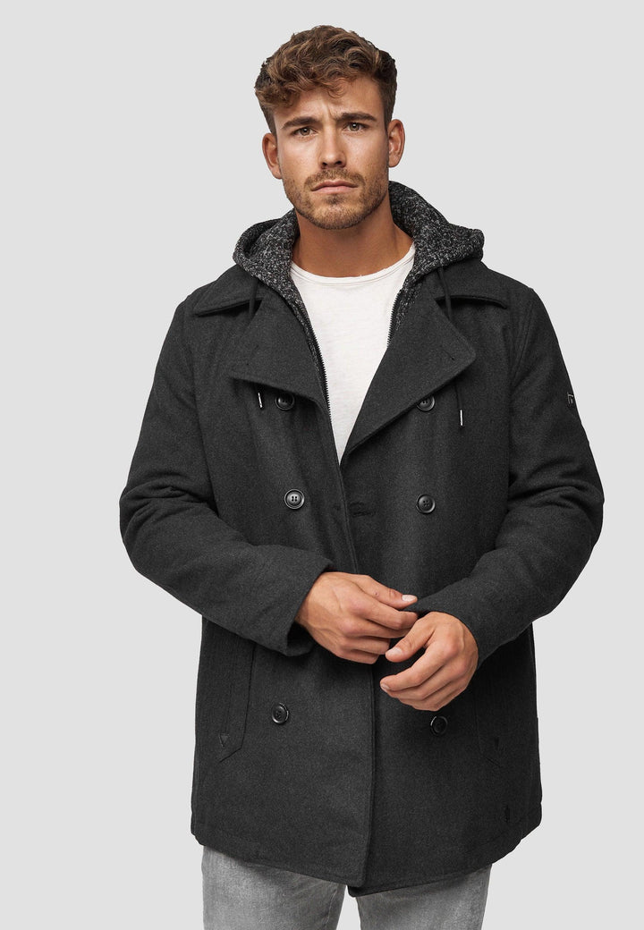 Indicode Herren Cliff Kurzmantel aus hochwertiger Wollmischung mit Stehkragen - INDICODE