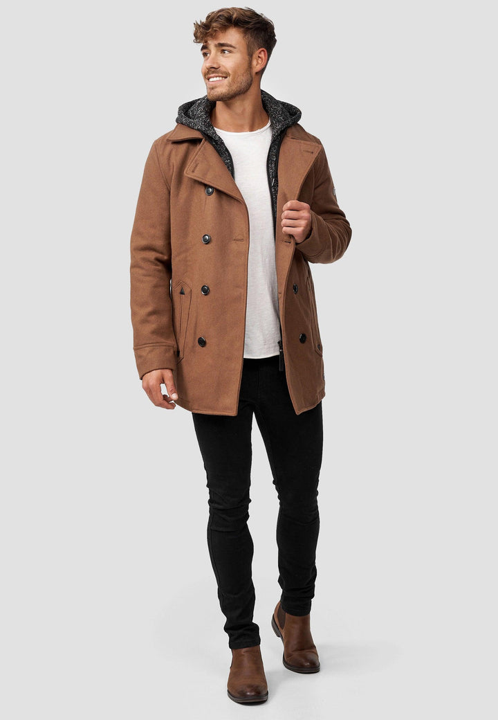 Indicode Herren Cliff Kurzmantel aus hochwertiger Wollmischung mit Stehkragen - INDICODE