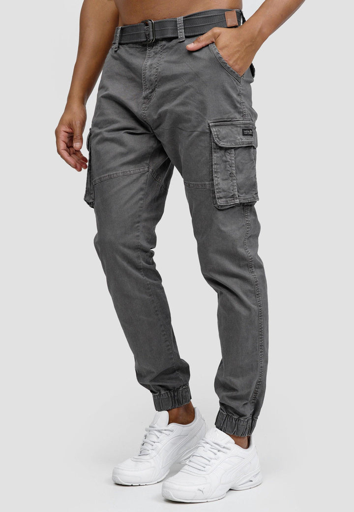 Indicode Herren Kerr Cargohose aus 98% Baumwolle inkl. Gürtel - INDICODE