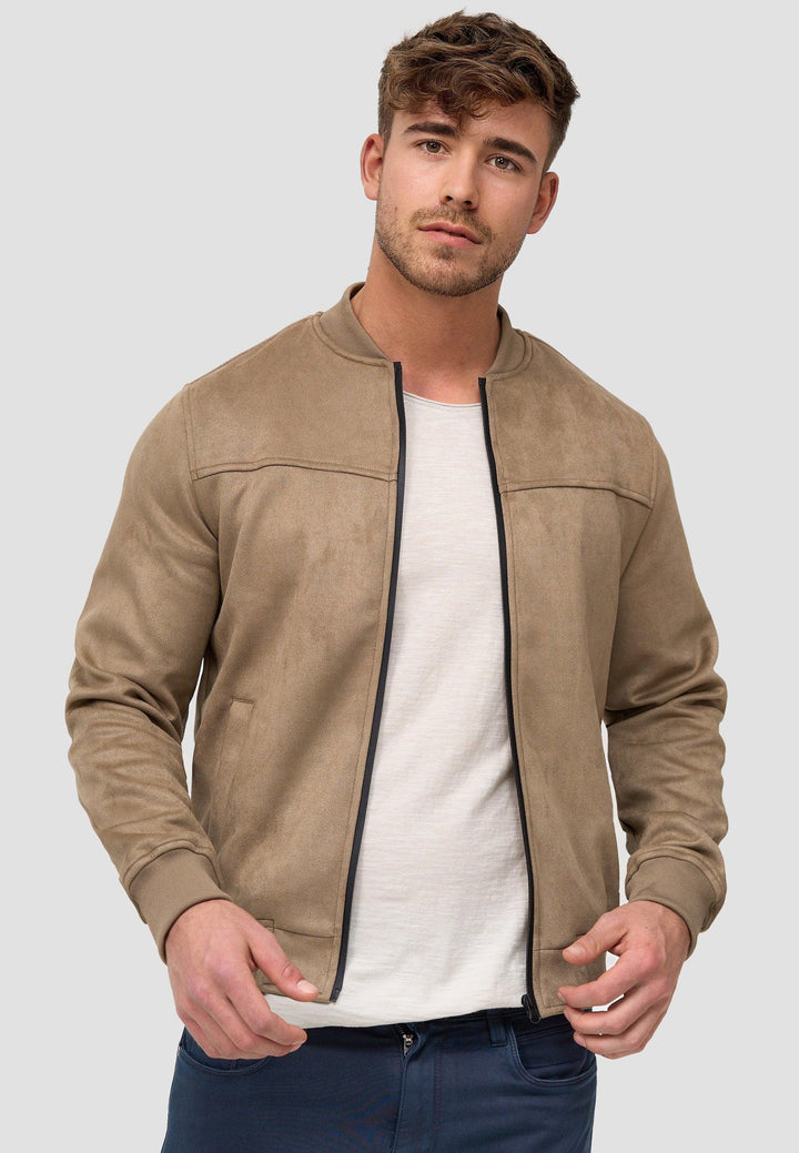 Indicode Herren Ibon Velours-Kunstleder Jacke mit Stehkragen - INDICODE