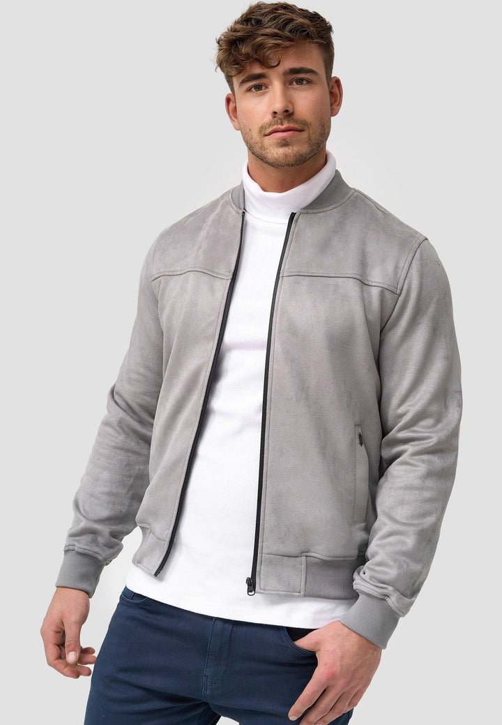 Indicode Herren Ibon Velours-Kunstleder Jacke mit Stehkragen - INDICODE