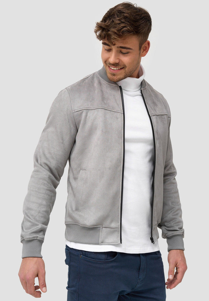 Indicode Herren Ibon Velours-Kunstleder Jacke mit Stehkragen - INDICODE