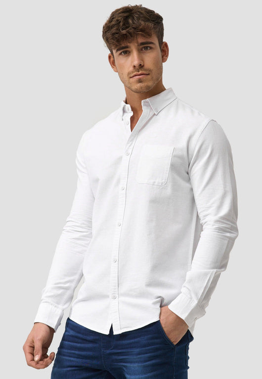 Indicode Herren Kepner Hemd einfarbig mit Brust-Tasche aus 100% Baumwolle - INDICODE