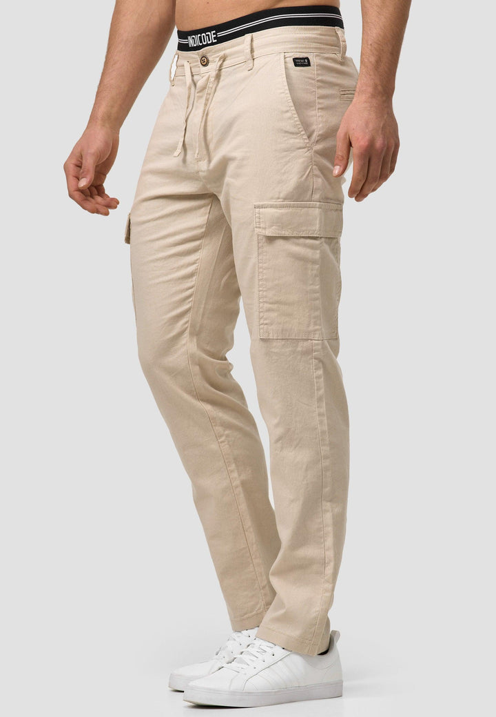 Indicode Herren Leonardo Cargohose aus 55% Leinen & 45% Baumwolle mit 6 Taschen - INDICODE