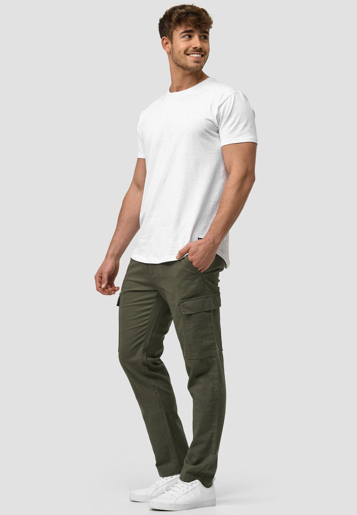 Indicode Herren Leonardo Cargohose aus 55% Leinen & 45% Baumwolle mit 6 Taschen - INDICODE