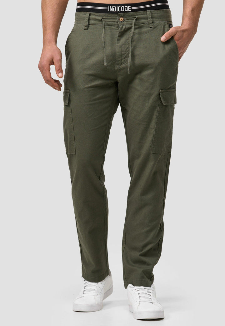 Indicode Herren Leonardo Cargohose aus 55% Leinen & 45% Baumwolle mit 6 Taschen - INDICODE