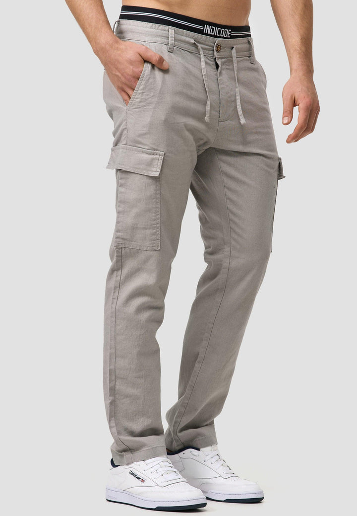 Indicode Herren Leonardo Cargohose aus 55% Leinen & 45% Baumwolle mit 6 Taschen - INDICODE