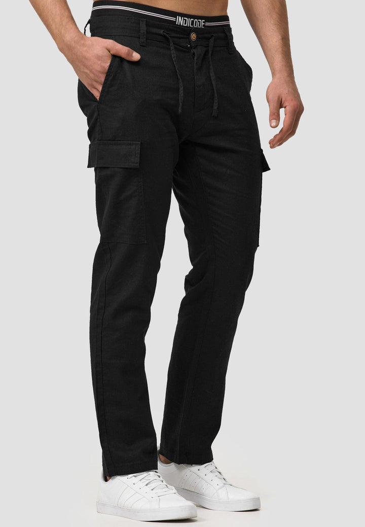 Indicode Herren Leonardo Cargohose aus 55% Leinen & 45% Baumwolle mit 6 Taschen - INDICODE