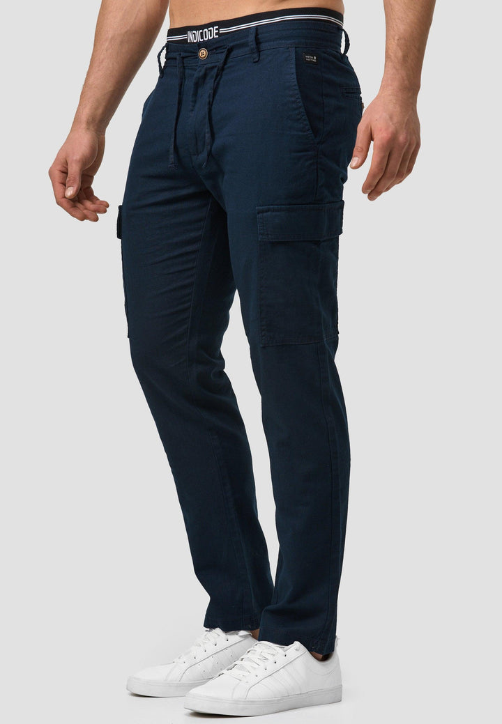 Indicode Herren Leonardo Cargohose aus 55% Leinen & 45% Baumwolle mit 6 Taschen - INDICODE