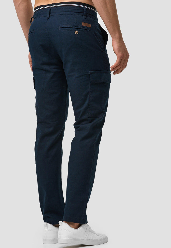 Indicode Herren Leonardo Cargohose aus 55% Leinen & 45% Baumwolle mit 6 Taschen - INDICODE