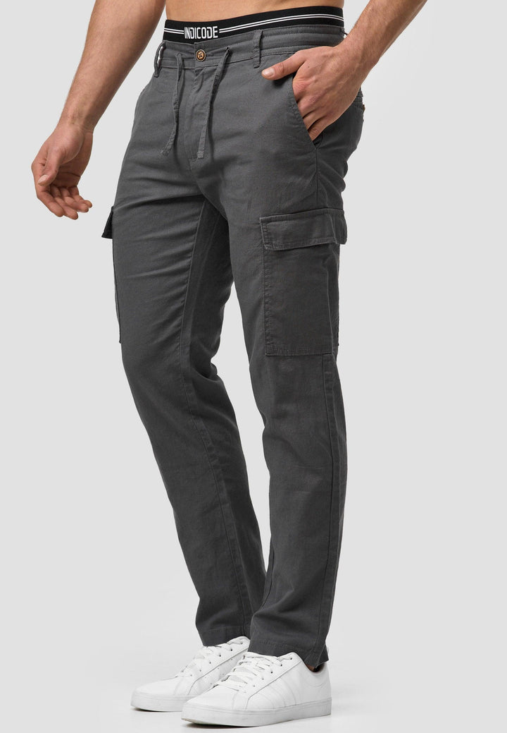 Indicode Herren Leonardo Cargohose aus 55% Leinen & 45% Baumwolle mit 6 Taschen - INDICODE