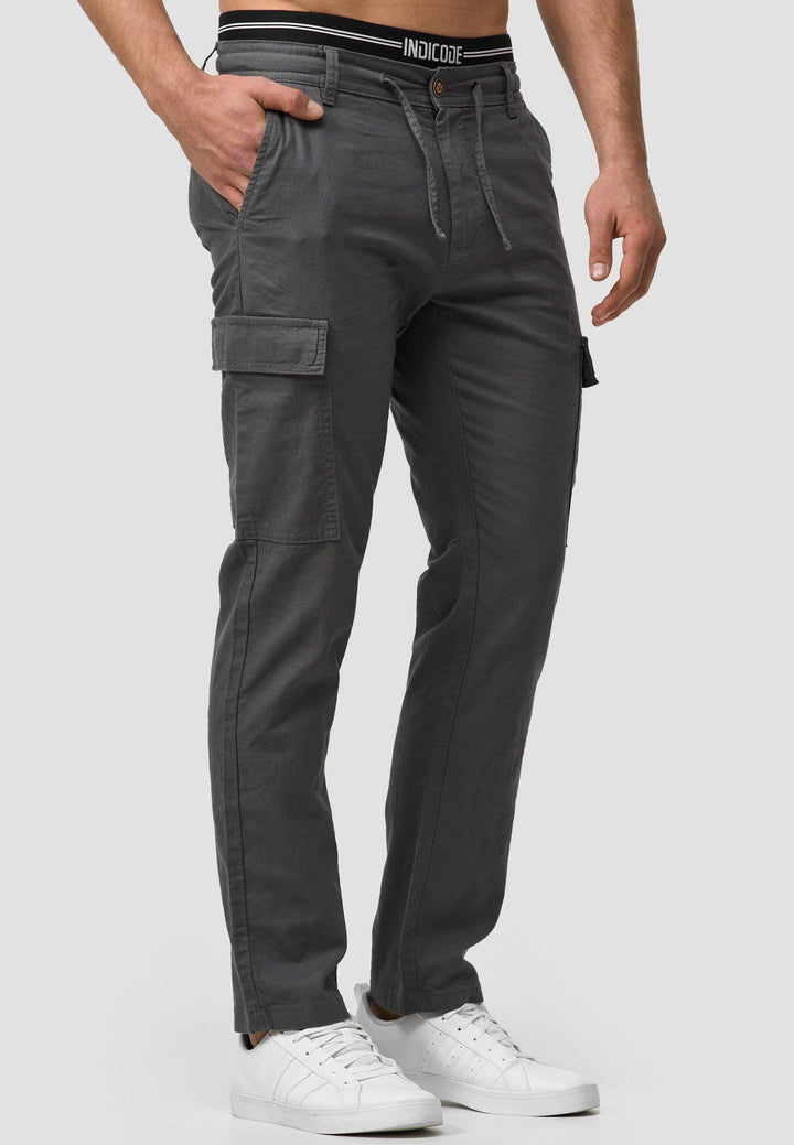 Indicode Herren Leonardo Cargohose aus 55% Leinen & 45% Baumwolle mit 6 Taschen - INDICODE