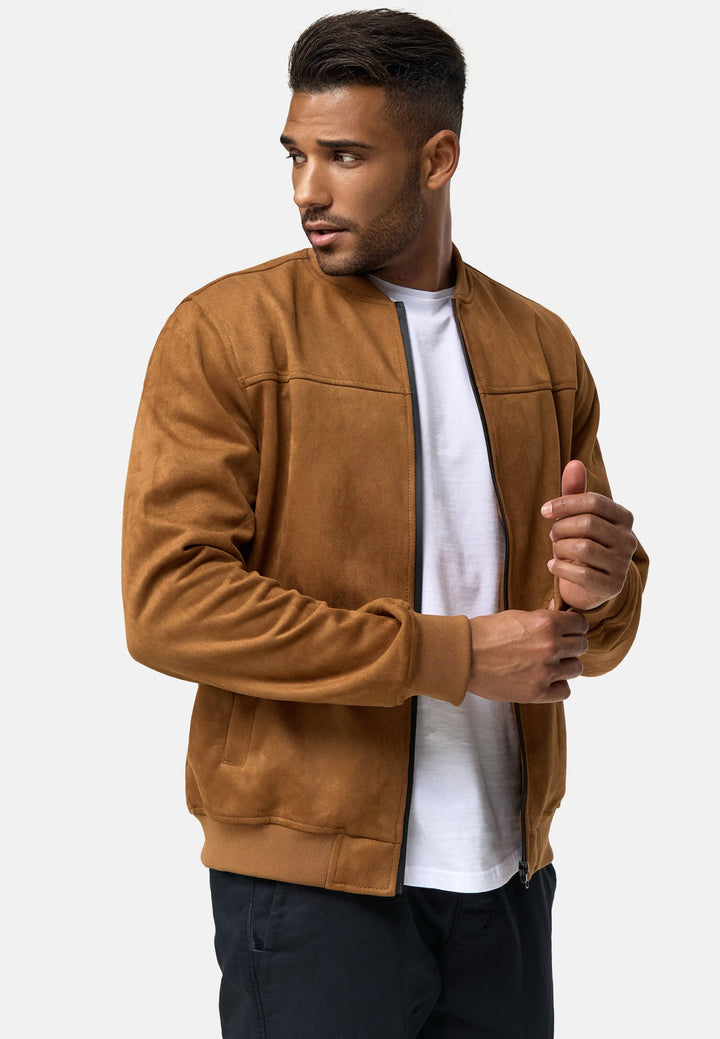 Indicode Herren Ibon Velours-Kunstleder Jacke mit Stehkragen - INDICODE
