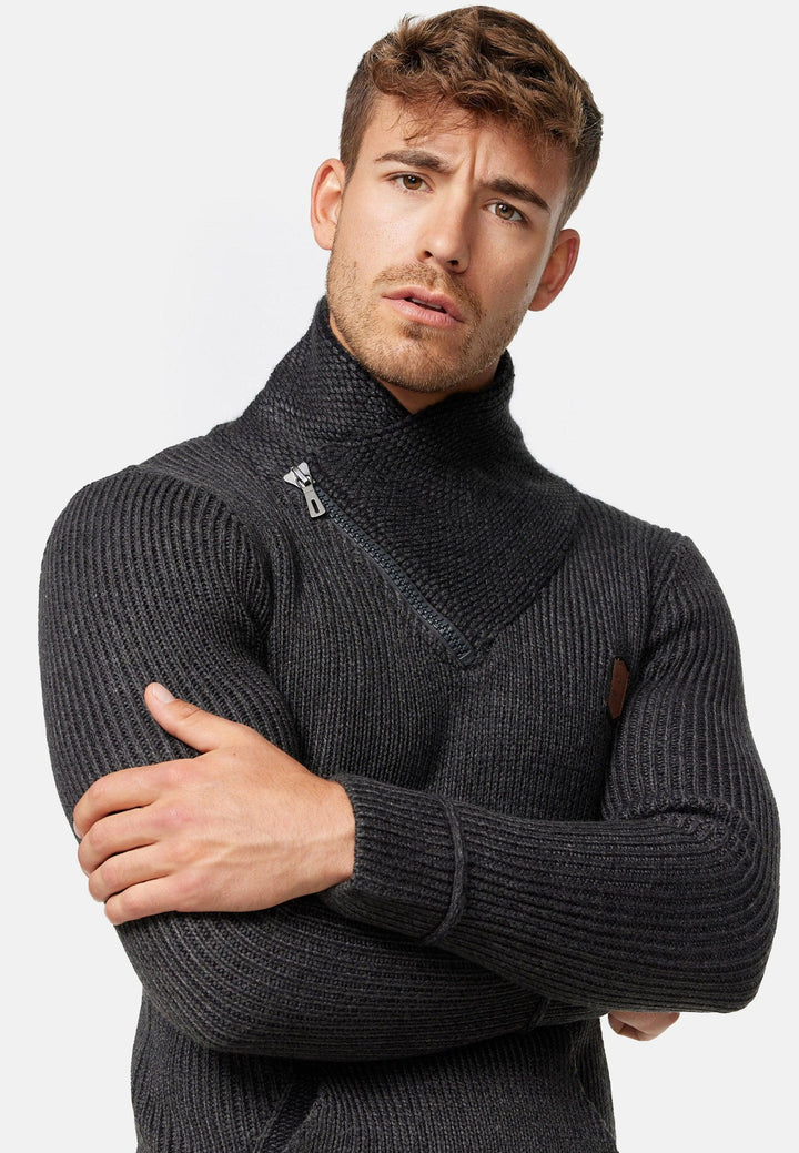 Indicode Herren Dane Grobstrick Winterpullover mit Schalkragen - INDICODE