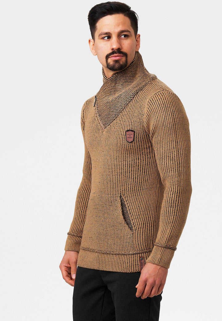 Indicode Herren Dane Grobstrick Winterpullover mit Schalkragen - INDICODE