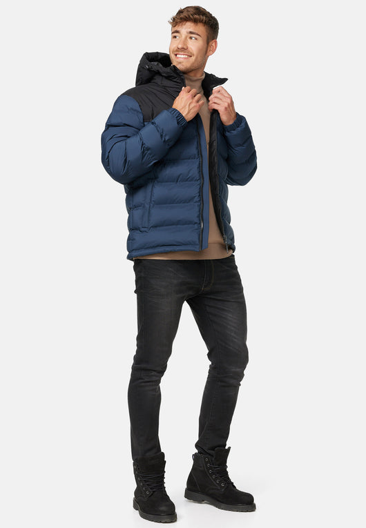 Indicode men's Eberhardy quilted jacket in down jacket look with hood and stand-up collar