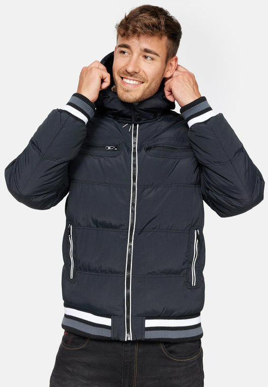 Indicode men's Marlon quilted jacket in down jacket look with detachable hood