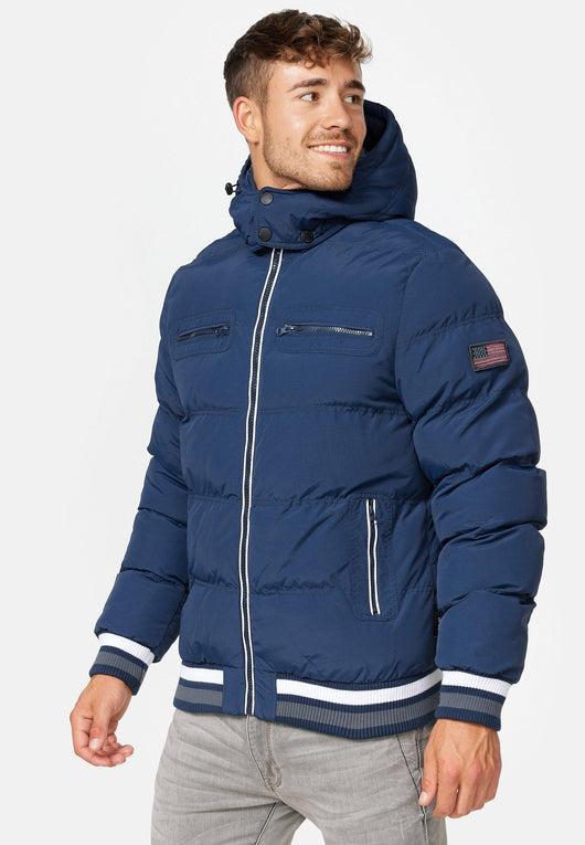 Indicode men's Marlon quilted jacket in down jacket look with detachable hood