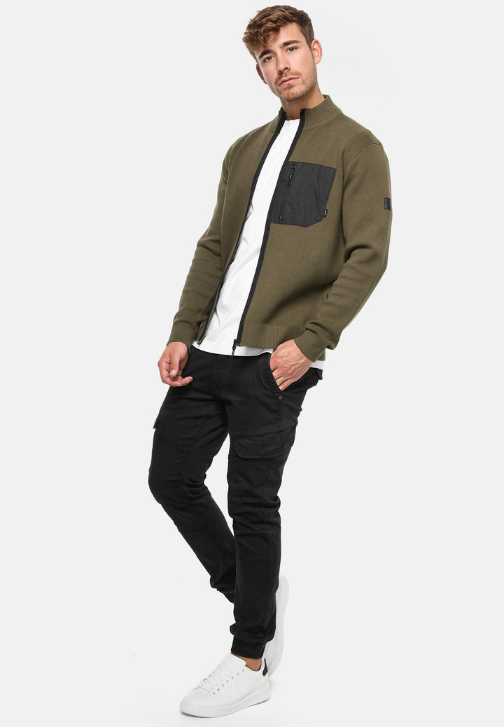 Indicode Herren Manuel Strickjacke mit Stehkragen & Brusttasche aus 75% Baumwolle - INDICODE
