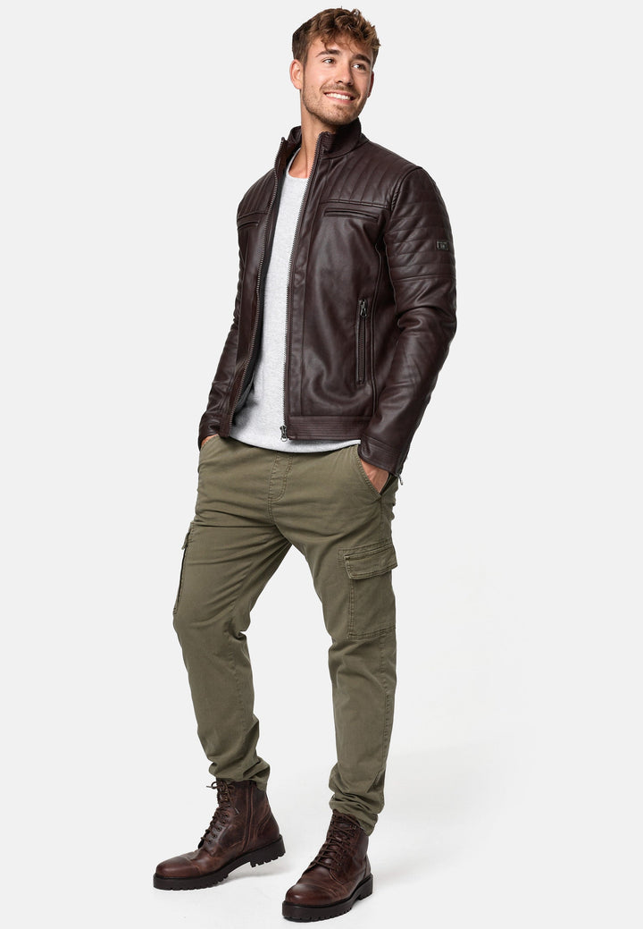 Indicode Herren Brook Jacke aus Leder-Imitat mit Stehkragen - INDICODE