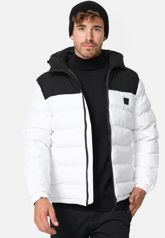 Indicode men's Eberhardy quilted jacket in down jacket look with hood and stand-up collar