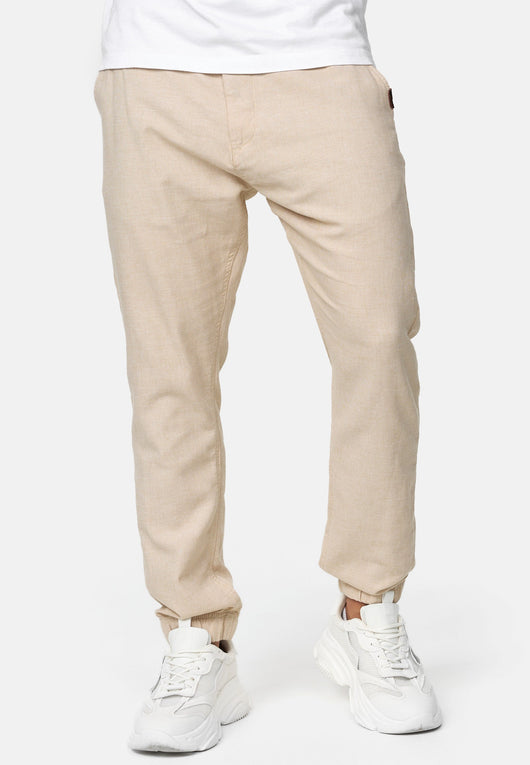 Indicode men's Blnda trousers made of 55% linen and 45% cotton with 4 pockets