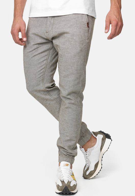 Indicode men's Blnda trousers made of 55% linen and 45% cotton with 4 pockets